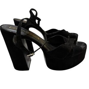 Marc Jacobs Black Suede Lust Platform Sandals Ankle Strap Chunky Heel Size 41/10